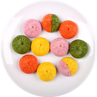 仿真食品模型五彩水饺样品中餐面点小吃彩色小笼包子芝麻烧饼道具