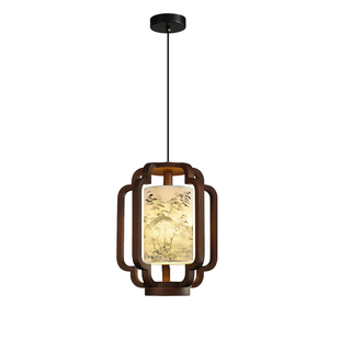 宋式美学入户玄关灯过道小吊灯新中式中国风禅意实木复古茶室吊灯