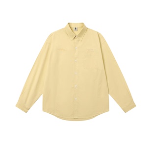 WOHOO糖果色系刺绣黄色长袖衬衫潮牌休闲多巴胺纯棉情侣上衣外套