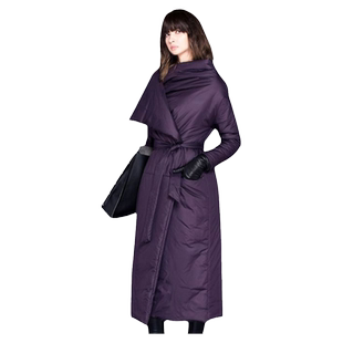 帝柔欧美时尚紫色羽绒服女冬装修身收腰加厚外套大牌气质中长款