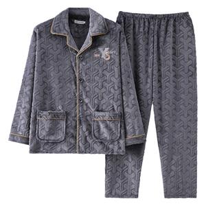 中年男冬季提花珊瑚绒家居服套装