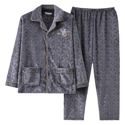 中年男冬季提花珊瑚绒家居服套装