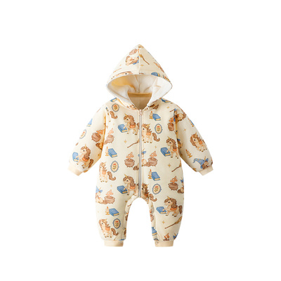 婴儿连帽夹棉连体衣秋冬保暖款