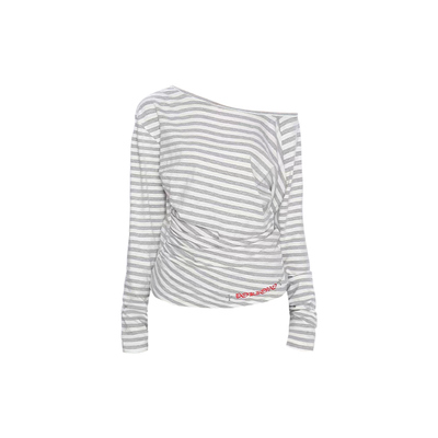 美式甜辣风斜肩字母印花长袖T恤