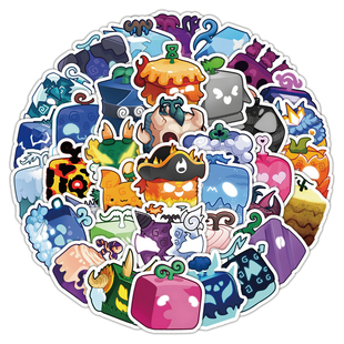 60张卡通BLOX FRUITS水果游戏拼图酷炫儿童贴纸装饰收纳柜头盔卧室门文具水杯桌面电动车行李箱DIY防水贴贴纸