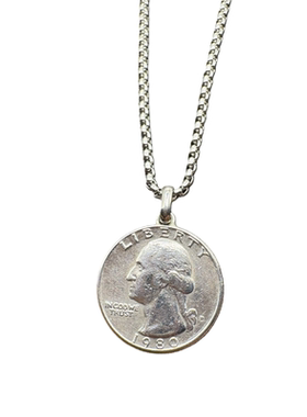 美式复古25美分华盛顿头像项链