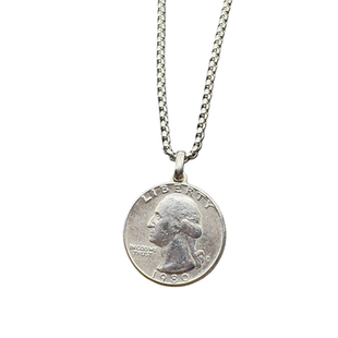 美式复古25美分硬币吊坠华盛顿头像钱币项链小众设计感配饰品挂坠