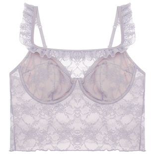 贴身日记蕾丝荷叶边一字领假透肤胸罩防凸免穿文胸吊带内衣打底衫