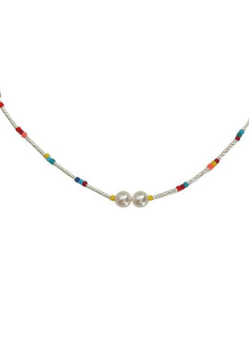 925纯银女彩色珍珠项链锁骨链
