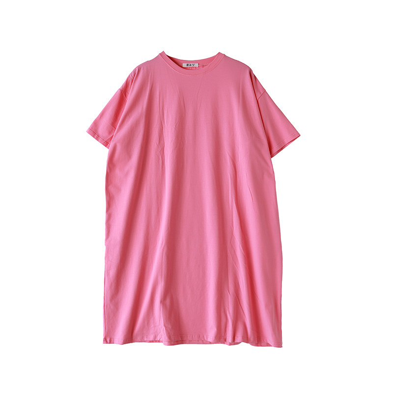中长款短袖t恤女春夏粉色纯棉
