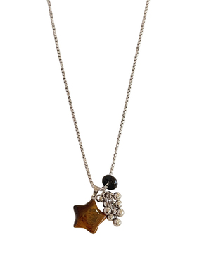 虎眼石豹纹十字架爱心项链