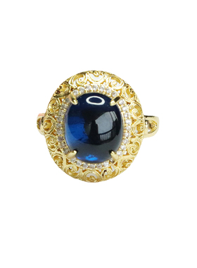 培育尖晶石戒指蓝色彩宝如意纹指环新中式民族风手饰品戒圈礼物