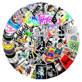 100张欧美个性创意斯图西街Stussy潮牌标志涂鸦贴纸滑板吉他汽车行李箱笔记本电脑平板可定制批发pvcI防水贴