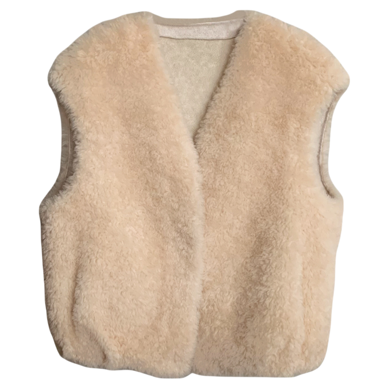 廓形马甲/100羊羔毛皮毛一体2025新款皮草简约叠穿背心毛毛外套女