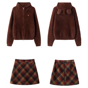 东京岁时记jk秋冬复古格纹半身裙女高腰包臀短裙红格防走光a字裙