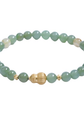 6mm和田玉手串碧玉手链搭配镀金葫芦