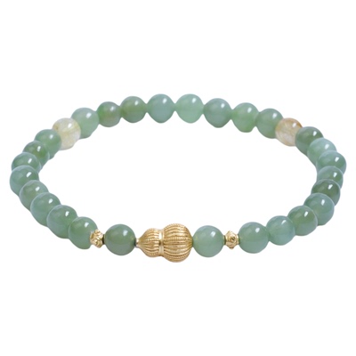 6mm和田玉手串碧玉手链搭配镀金葫芦