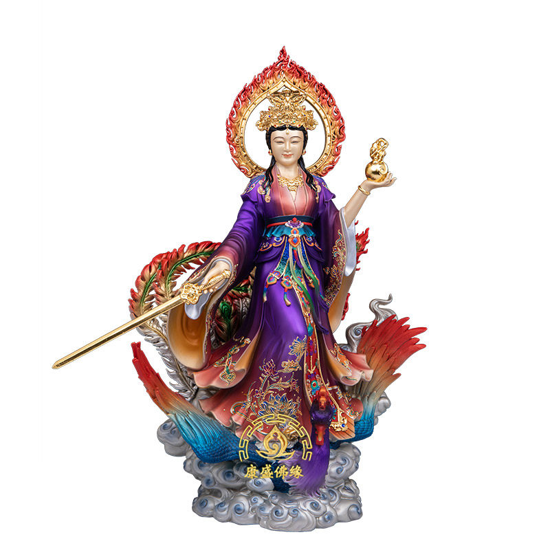 九天玄女像黄铜国潮彩绘供奉摆件