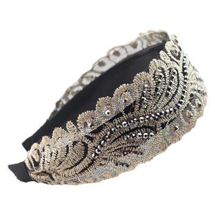 凤尾蕾丝宽边发箍水钻花朵头箍带齿防滑压发刺绣发扣花边网红发卡