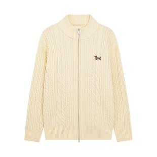 BIPOLAR腊肠小狗绞花拉链针织衫毛衣秋冬季休闲立领高领开衫上衣