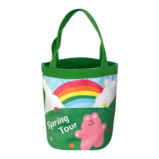 可爱插画圆筒便当包逛街妈咪包便当袋手拎帆布包学生水桶包少女心