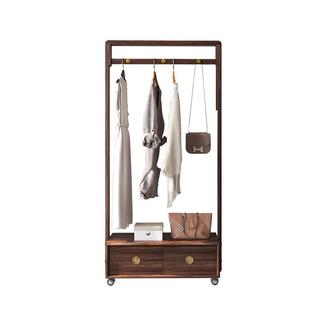 全实木衣帽架卧室乌金木挂衣架带轮可移动落地抽屉收纳置物新中式