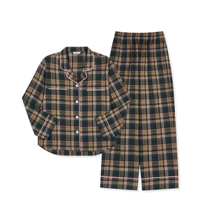 Ullala韩国乌拉拉睡衣情侣秋冬长袖家居服套装简约格子翻领纯棉