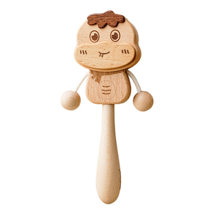 木艺爸爸国潮拨浪鼓婴儿可啃咬木质牙胶摇铃抓握手摇鼓波浪鼓玩具