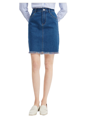 波顿2026春夏新款女士高腰牛仔短裙流苏高端包臀A字美式休闲裙子
