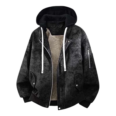 罗宾汉连帽防风麂皮绒假两件夹克