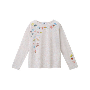 PCMY水果涂鸦长袖甜酷风印花薄款防晒罩衫女微透一字肩氛围感上衣