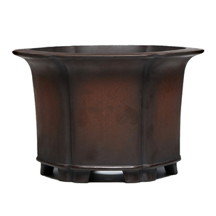 清香阁复古紫砂花盆六角形陶瓷盆栽春兰建兰花器静默风老桩盆景盆