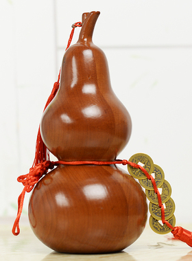 桃木葫芦摆件五帝钱挂件家居饰品大号摆设客厅木雕