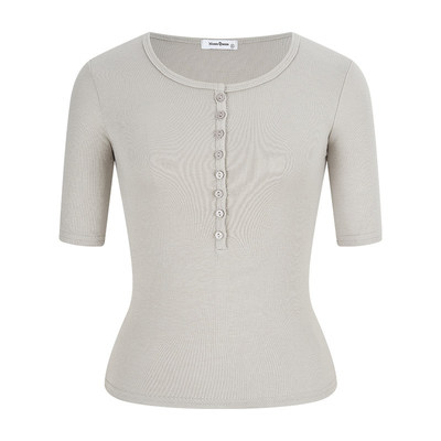 亨利领中袖t恤修身显瘦半袖上衣