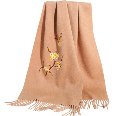 纯羊绒围巾手工苏绣冬季妈妈围脖