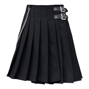 不规则黑色朋克半身裙女秋冬显瘦a字短裙子胖mm大码高腰百褶裙夏
