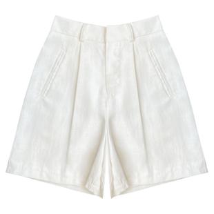 白色亚麻短裤女夏季新款小个子宽松高腰a字休闲天丝麻阔腿五分裤
