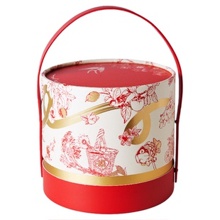 马年新年礼盒包装盒抱抱桶手提袋烘焙过年饼干糖果春节礼品袋子空