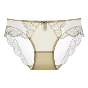 美式性感勾人黑色蕾丝内裤女生2025新款法式无痕网纱透明三角裤头