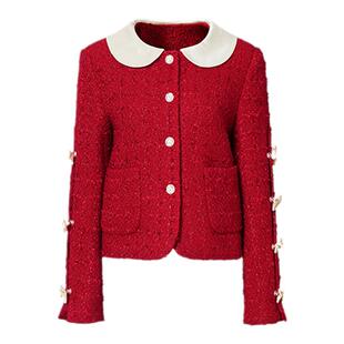 HERLIAN 春季新款 时尚蝴蝶结粗花呢短外套 女