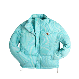 ASTRSK秋冬季韩系气质通勤薄荷绿格纹棉服外套女甜美保暖立领棉衣