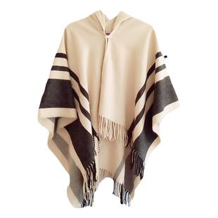 英伦风尚连帽斗篷披肩仿羊绒围巾女夏天空调披风流苏加厚长款两用