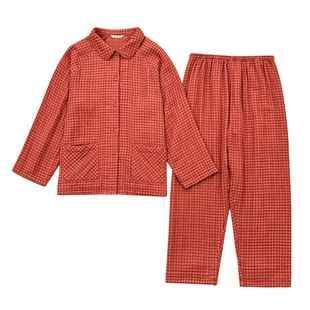 宜色家新款秋款小暖流经典款四层纱睡衣套装女纯棉加厚情侣家居服