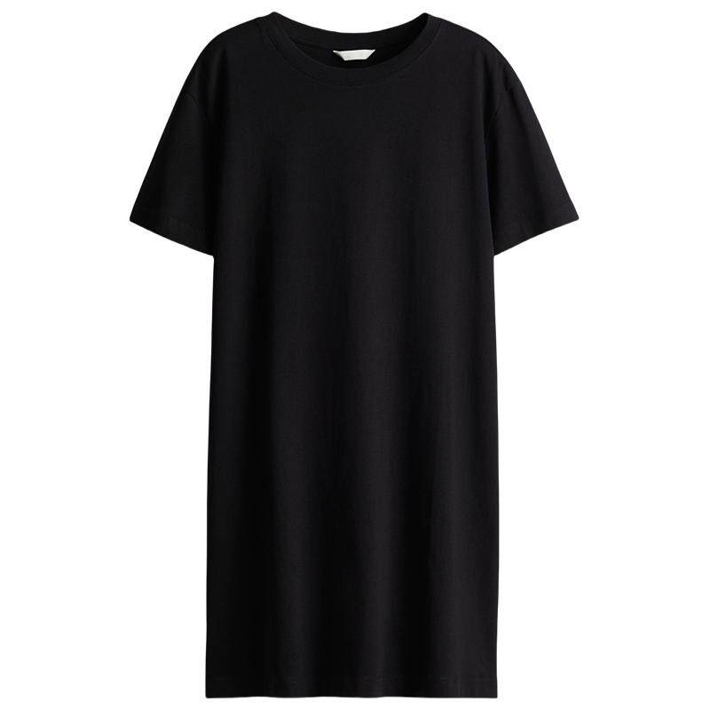 HM女装连衣裙夏季松弛慢人风纯棉简约休闲舒适T恤式裙子1278156