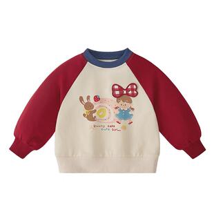 jellybaby女童长袖卫衣宝宝撞色圆领春装小童休闲5岁儿童春季上衣