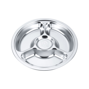 304不锈钢加深幼儿圆餐盘分格儿童学生宝宝食堂三格圆形快餐盘