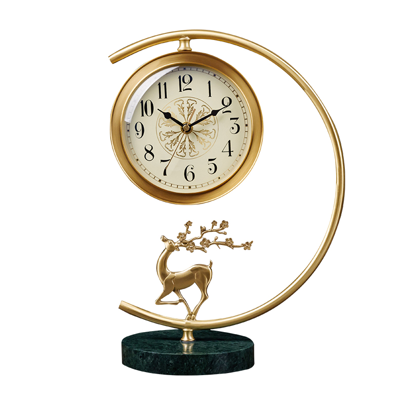 新中式纯铜座钟客厅台式钟表摆件家用时尚时钟创意鹿轻奢静音台钟