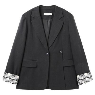 西町村屋极简风外套女装2025秋季新款休闲拼接格子西装XHAC10452