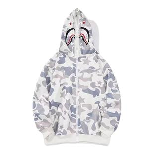 鲨鱼双层连帽卫衣男女春季美式hiphop高街潮重磅2026新款迷彩外套