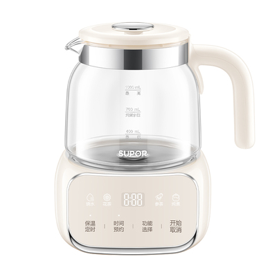 苏泊尔全玻璃恒温养生壶家用多功能办公室纯玻璃小型煮茶壶电水壶